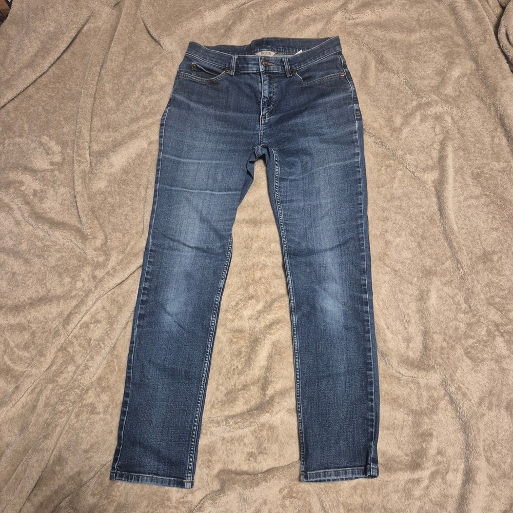 Duluth Trading Co Womens Slim Leg Jeans Dark Wash Denim Size 8x31 Stretch